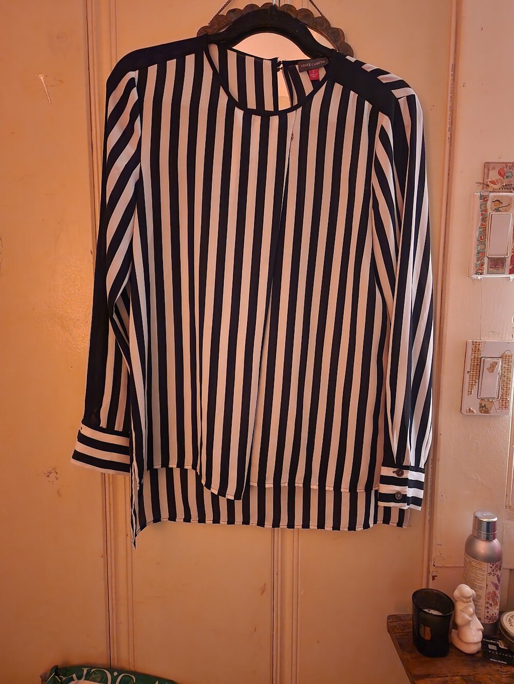 Vince Camuto Black and White Vertical Stripe Blouse